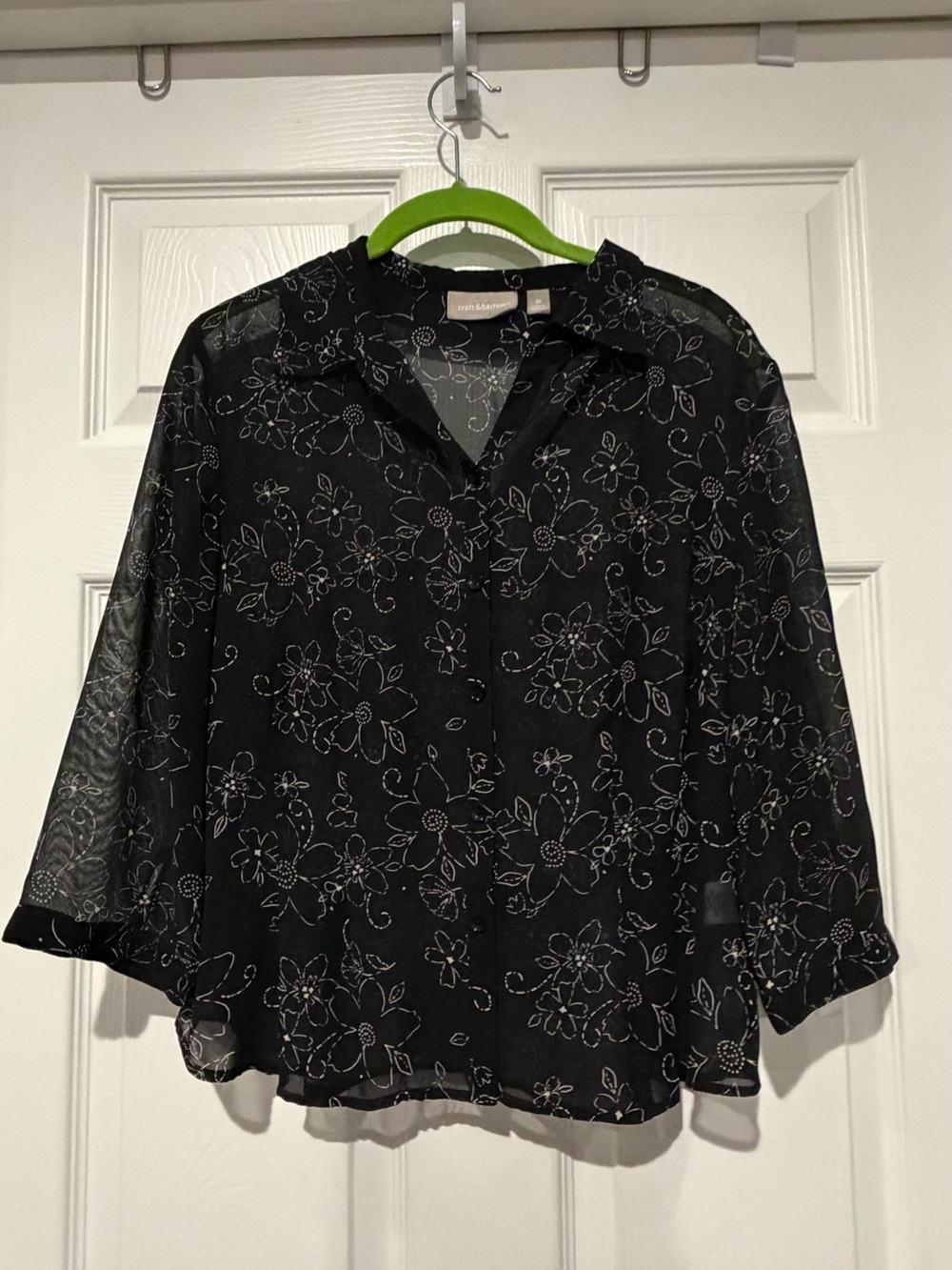 Croft & barrow Black Floral Button-Front Blouse